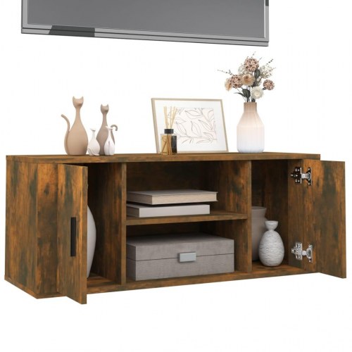 TV-bord i konstrueret træ 100 x 35 x 40 cm - røget egetræsfarve