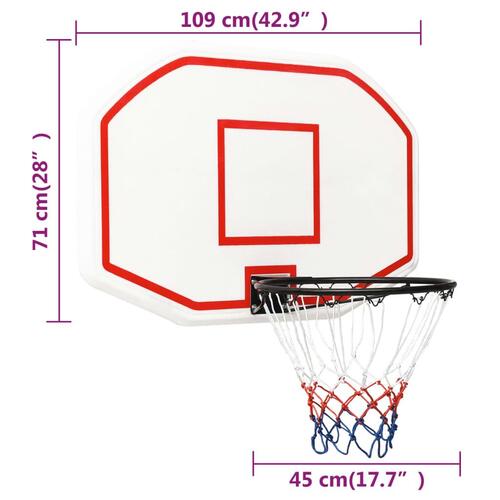 Basketballkurv med plade 109x71x3 cm polyethylen hvid