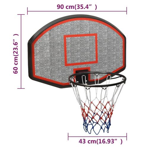 Basketballkurv med plade 90x60x2 cm polyethylen sort