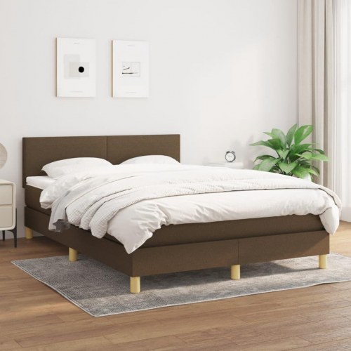 Kontinentalseng med madras 140×190 cm - stof, mørkebrun