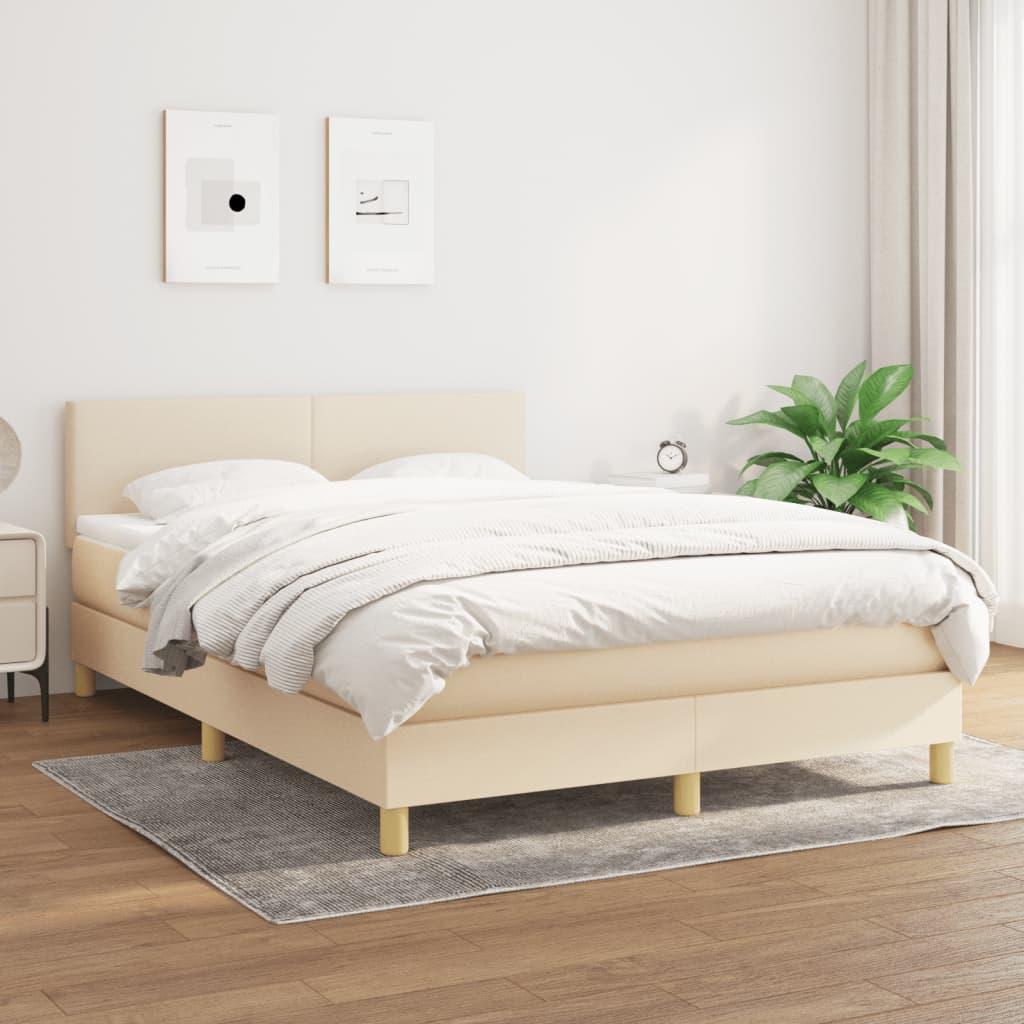 Kontinentalseng med madras 140x200 cm - stof, cremefarvet