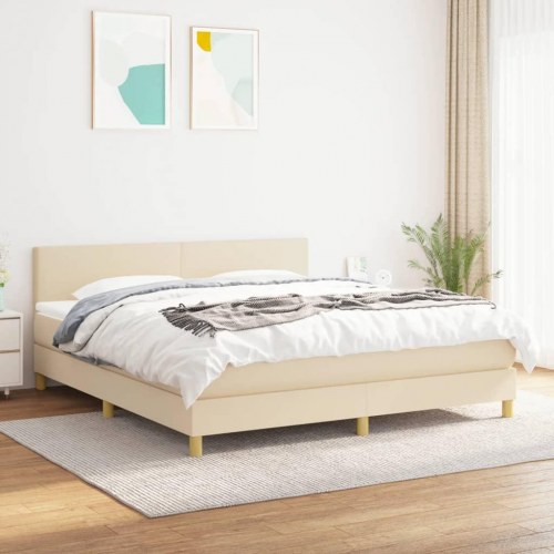 Kontinentalseng med madras 160×200 cm - stof, cremefarvet