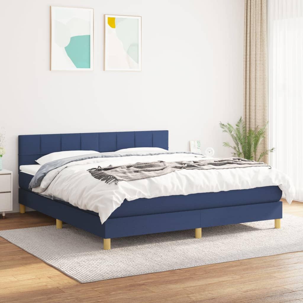 Boxmadras Med Topmadras Med Madras Lysegrå 90 X 190 Cm Stof - Blå / 160 x 200 cm / Blok med firkanter