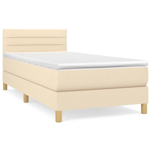 Kontinentalseng med madras 90×190 cm - stof, cremefarvet