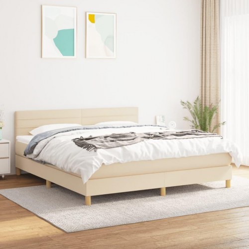 Kontinentalseng med madras 160x200 cm - stof, cremefarvet