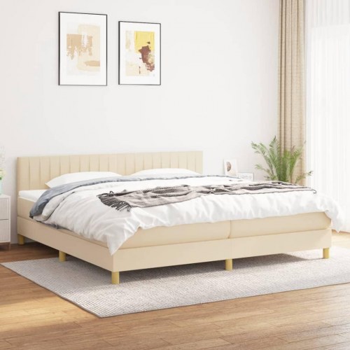 Kontinentalseng med madras 200x200 cm - stof, cremefarvet