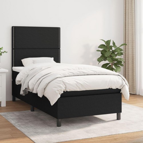 Kontinentalseng med madras 90x200 cm - stof, sort