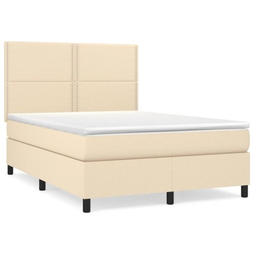 Kontinentalseng med madras 140x190 cm - stof, cremefarvet