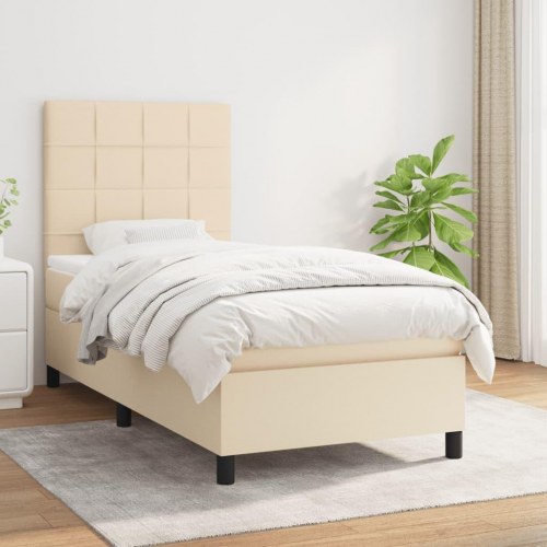 Kontinentalseng med madras 80×200 cm - stof, cremefarvet
