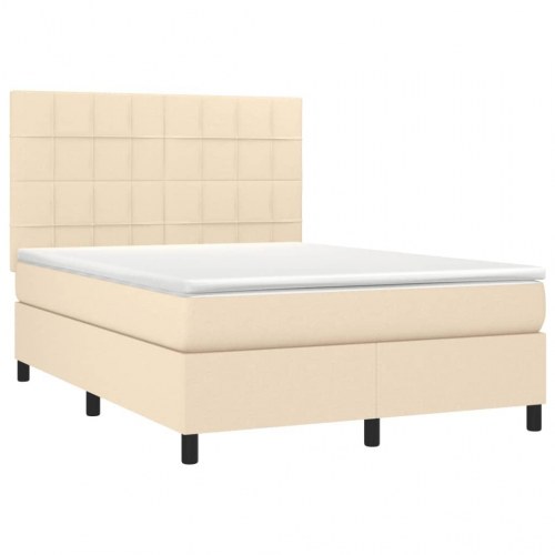 Kontinentalseng med madras 140x190 cm - stof, cremefarvet