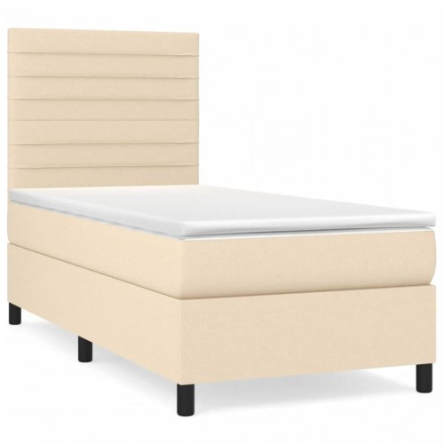 Kontinentalseng med madras 90x190 cm - stof, cremefarvet