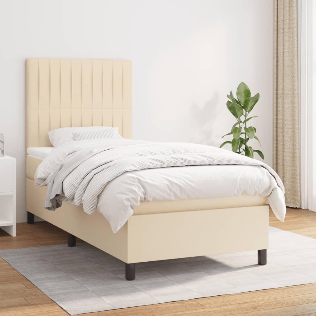 Kontinentalseng med madras 90x190 cm - stof, cremefarvet