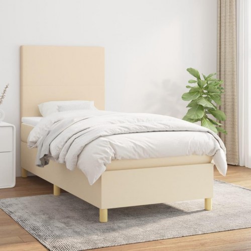 Kontinentalseng med madras 90x190 cm - stof, cremefarvet