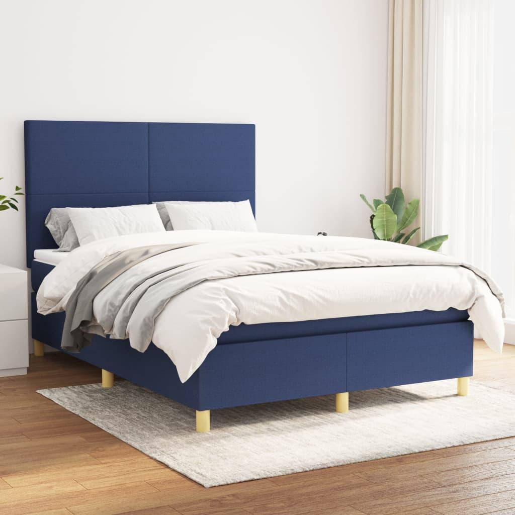 Kontinentalseng med madras 140×190 cm - stof, blå