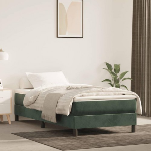 Springmadras med pocketfjedre - medium 100x200x20 cm, fløjl mørkegrøn