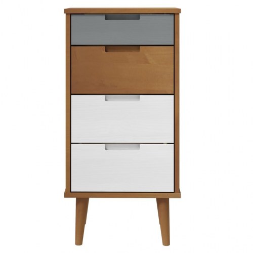 Kommode MOLDE 40x35x82 cm massivt fyrretræ brun