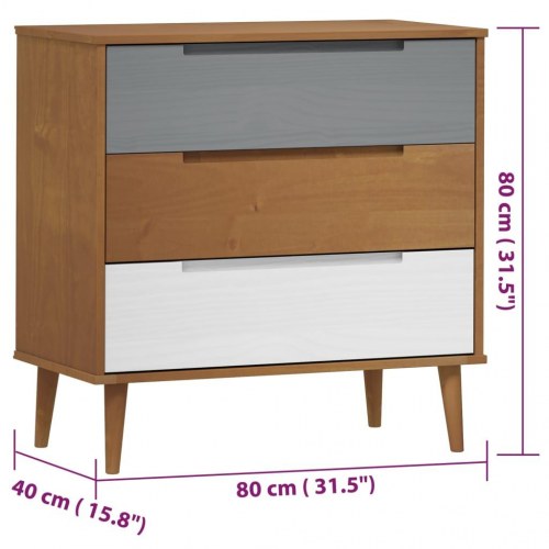 Kommode MOLDE 80×40×80 cm i massivt fyrretræ - brun