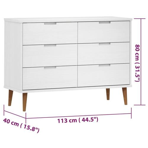 Kommode 113x40x80 cm massivt fyrretræ hvid