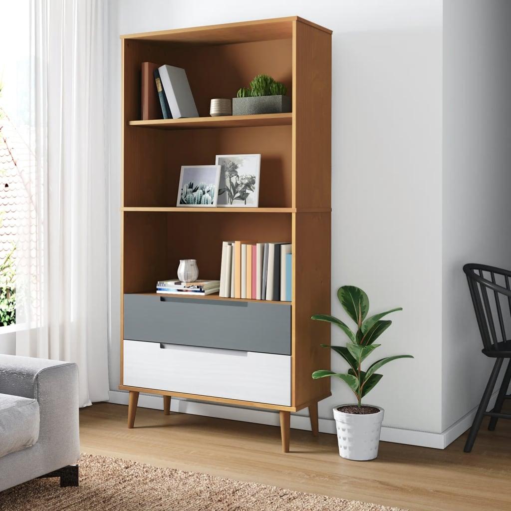 Bogreol MOLDE 85x35x170,5 cm massivt fyrretræ brun
