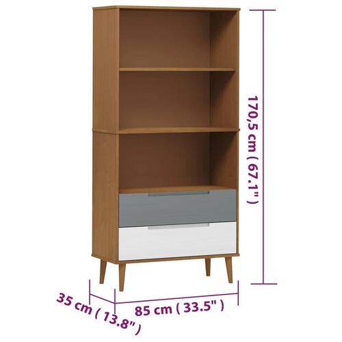 Bogreol MOLDE 85x35x170,5 cm massivt fyrretræ brun