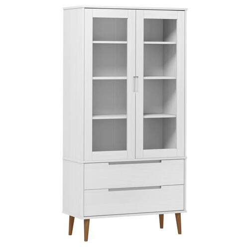 Vitrineskab MOLDE 90x35x175 cm massivt fyrretræ hvid