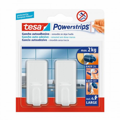TESA Powerstrips kroge - hvid, 2 stk., maks. 2 kg