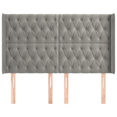 Sengegavl med kanter i fløjl 147 x 16 x 118/128 cm - lysegrå