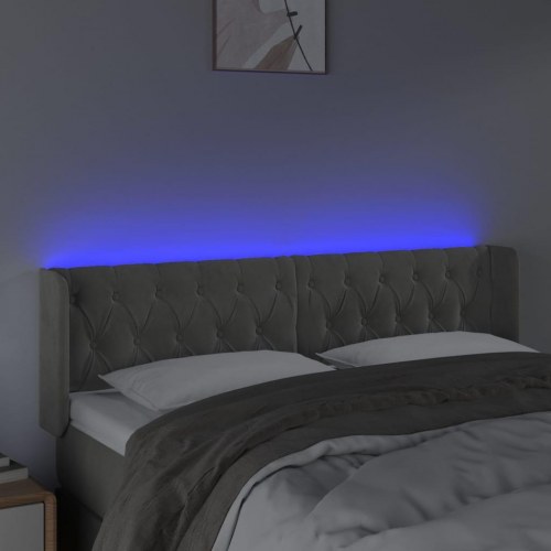Sengegavl med LED-lys i fløjl 147 x 16 x 78/88 cm - lysegrå
