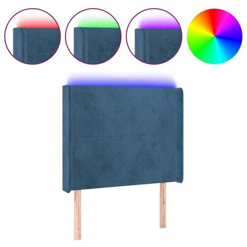 Sengegavl med LED-lys 83x16x118/128 cm fløjl mørkeblå