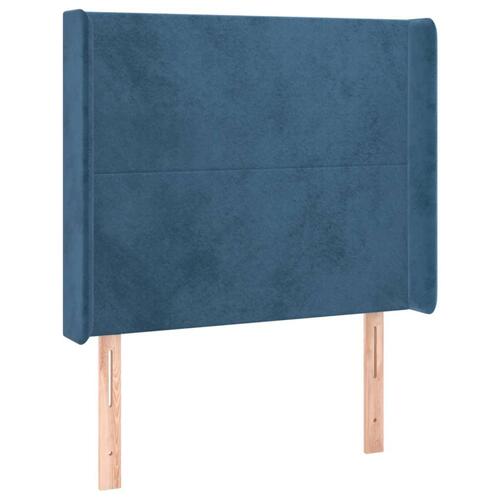 Sengegavl med LED-lys 83x16x118/128 cm fløjl mørkeblå