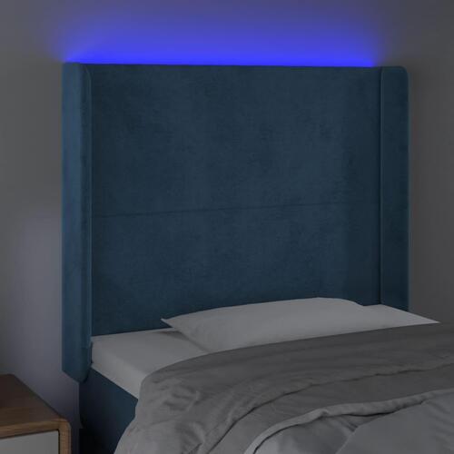 Sengegavl med LED-lys 83x16x118/128 cm fløjl mørkeblå