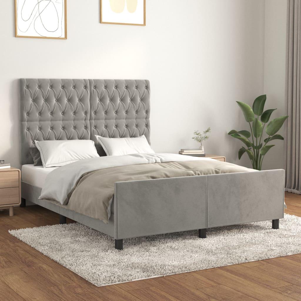 Sengeramme Med Sengegavl 140x200 Cm Fløjl Lysegrå