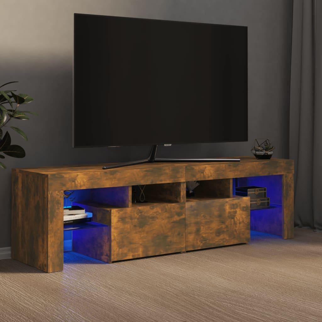Tv-bord med LED-lys 140x36,5x40 cm røget egetræsfarve