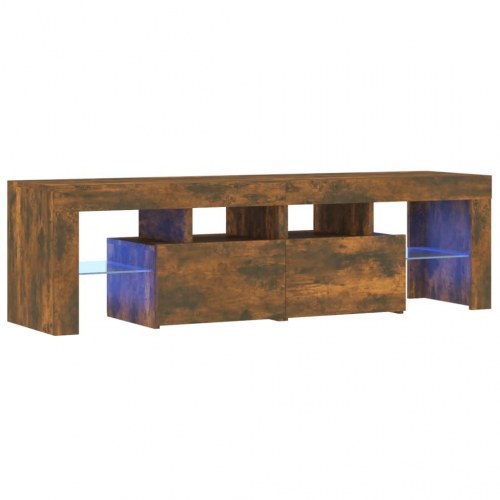 Tv-bord med LED-lys 140×36,5×40 cm - røget egetræsfarve