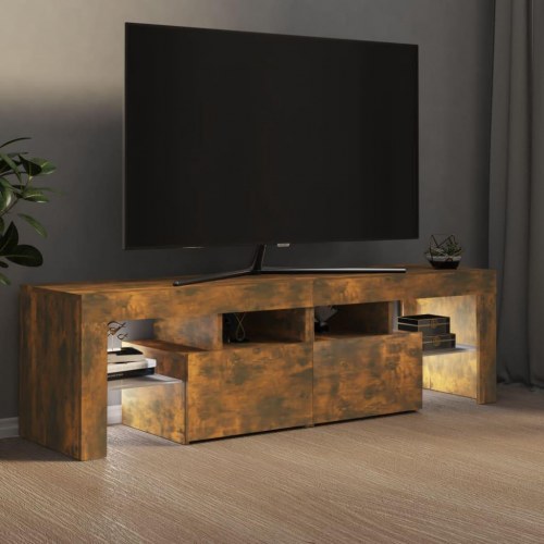 Tv-bord med LED-lys 140×36,5×40 cm - røget egetræsfarve
