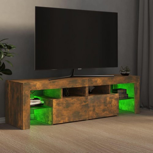 Tv-bord med LED-lys 140×36,5×40 cm - røget egetræsfarve