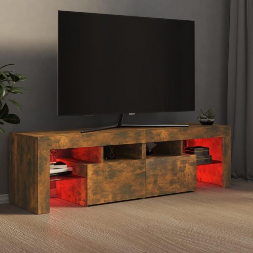 Tv-bord med LED-lys 140×36,5×40 cm - røget egetræsfarve