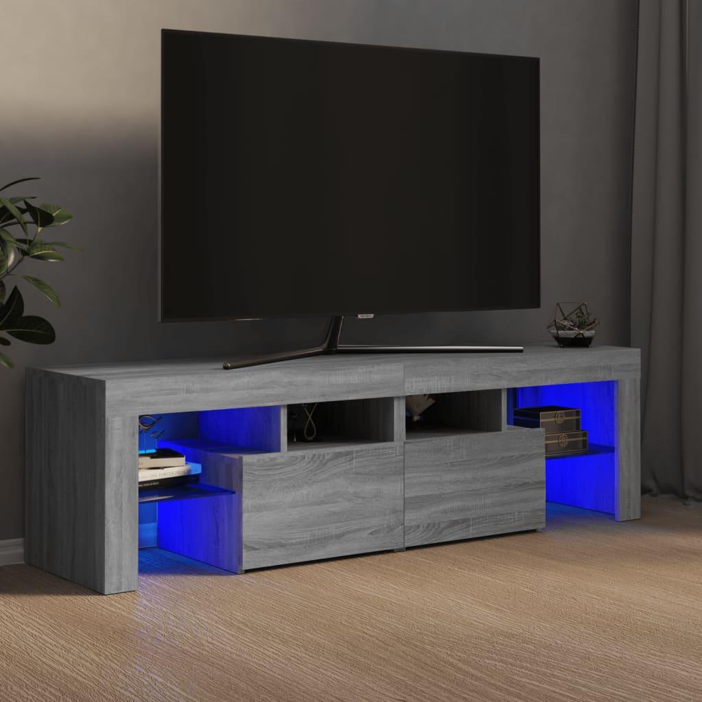 Tv-bord med LED-lys 140x36,5x40 cm grå sonoma-eg