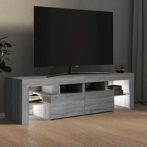 Tv-bord med LED-lys 140x36,5x40 cm grå sonoma-eg