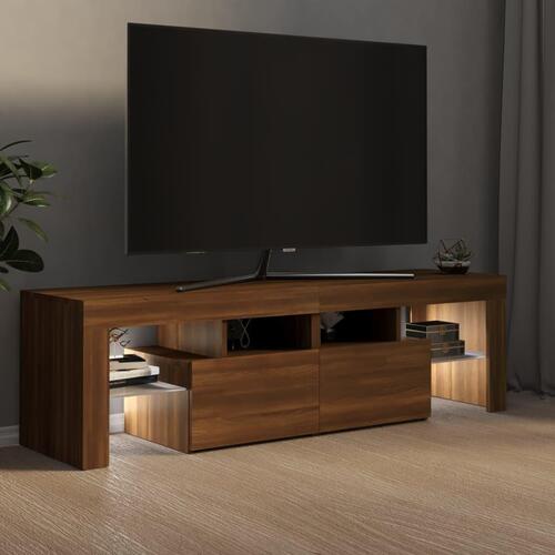 Tv-bord med LED-lys 140x36,5x40 cm brun egetræsfarve