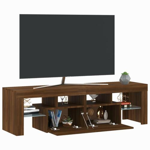 Tv-bord med LED-lys 140x36,5x40 cm brun egetræsfarve