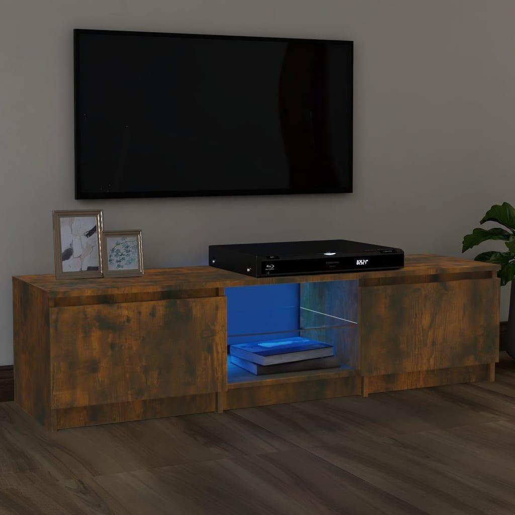 Tv-bord med LED-lys 140x40x35,5 cm røget egetræsfarve