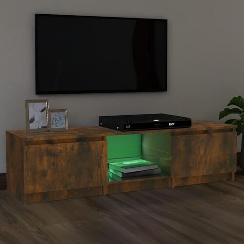 Tv-bord med LED-lys 140x40x35,5 cm røget egetræsfarve