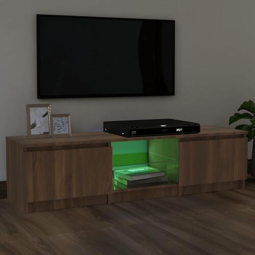 Tv-bord med LED-lys 140x40x35,5 cm brun egetræsfarve