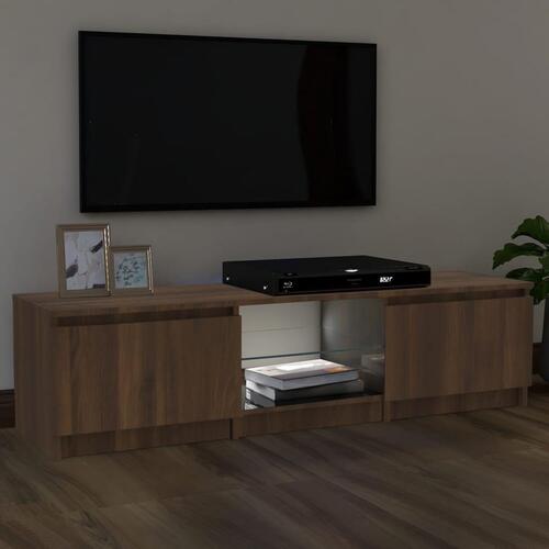 Tv-bord med LED-lys 140x40x35,5 cm brun egetræsfarve