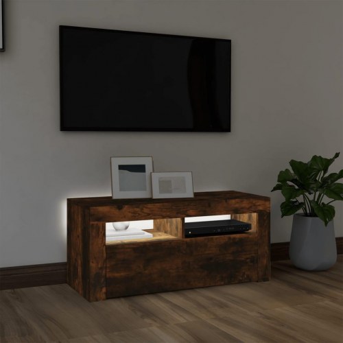 Tv-bord med LED-lys - 90×35×40 cm, røget egetræsfarve