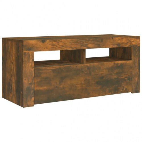 Tv-bord med LED-lys - 90×35×40 cm, røget egetræsfarve
