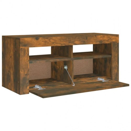 Tv-bord med LED-lys - 90×35×40 cm, røget egetræsfarve