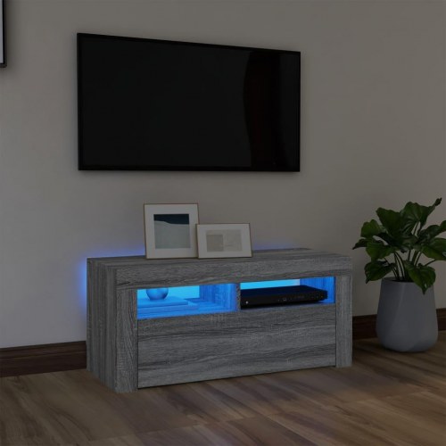 Tv-bord med LED-lys - 90×35×40 cm, grå sonoma-eg
