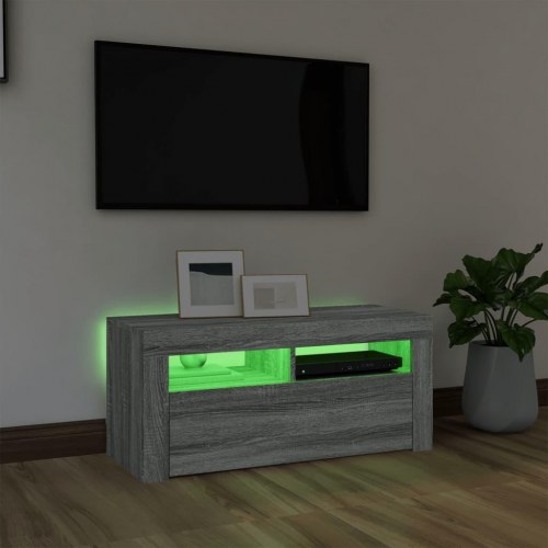 Tv-bord med LED-lys - 90×35×40 cm, grå sonoma-eg